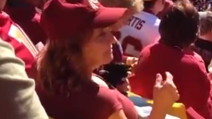 Redskins fan held a crow on her lap at FedEx Field Redskins fan held a crow on her lap at FedEx Field