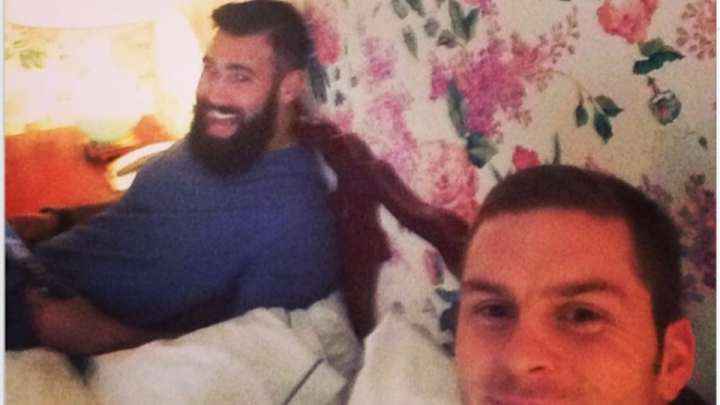 Saints training camp roommates Andy Tanner and Austin Johnson are sharing a bed