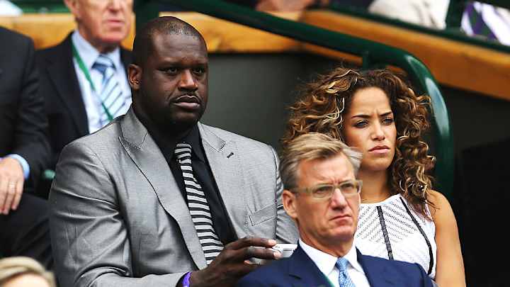 Shaquille O'Neal watches Andy Murray in the royal box at Wimbledon