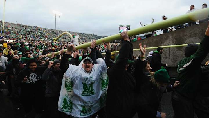 Marshall fans had goalposts chopped to pieces at a local steel mill