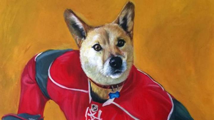 A genius family of Minnesota Wild fan's commissioned a painting of their dog as a hockey player