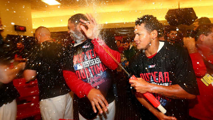Cardinals celebrate NLDS win with squirt guns filled with beer Cardinals celebrate NLDS win with squirt guns filled with beer