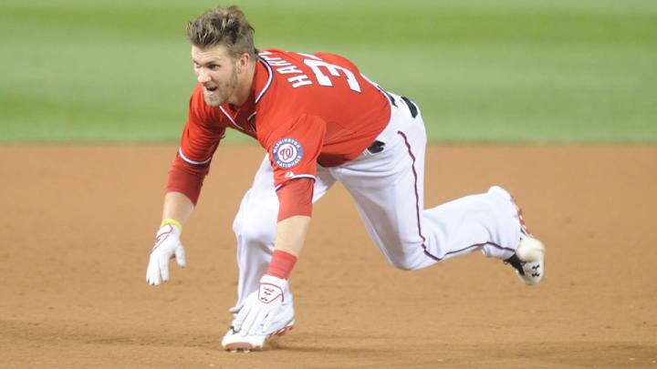 Bryce Harper might switch hair gels so his helmet doesn't fly off