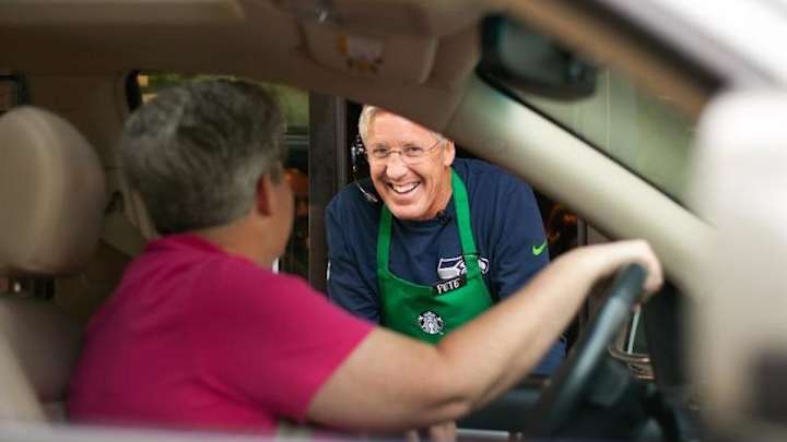Seahawks coach Pete Carroll took a shift at a Starbucks Seahawks coach Pete Carroll took a shift at a Starbucks
