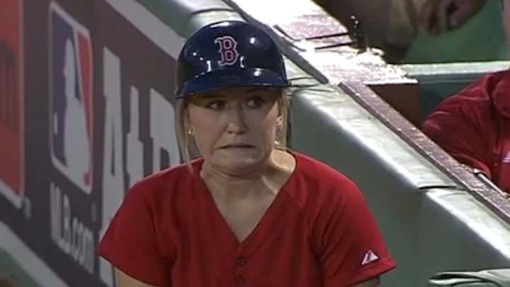 Red Sox ball girl fields fair ball, pretends she didn't