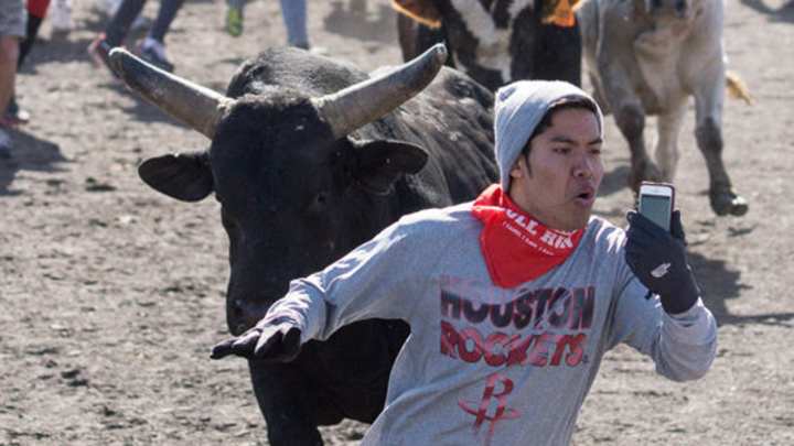 Man Takes Selfie While Being Chased By Bull Man Takes Selfie While Being Chased By Bull