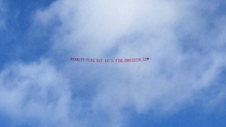 Photo: Plane promoting 'Penalty Flag Day' flies over Jets practice