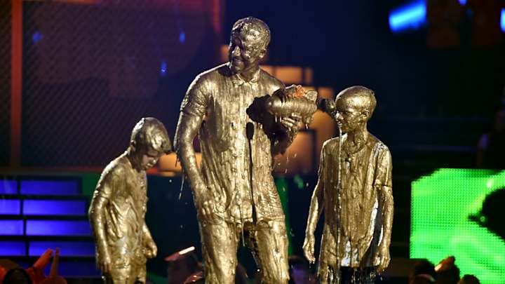 David Beckham, sons covered in golden slime at Kids' Choice Sports Awards David Beckham, sons covered in golden slime at Kids' Choice Sports Awards