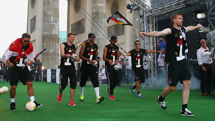 The German soccer team had a tremendous unveiling of the World Cup trophy in Berlin The German soccer team had a tremendous unveiling of the World Cup trophy in Berlin