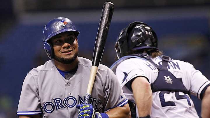 Melky Cabrera is very scared by the thunder in Tampa Bay Melky Cabrera is very scared by the thunder in Tampa Bay