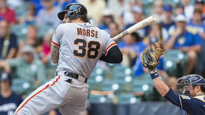 Giants' Morse to undergo hip MRI after batting practice injury