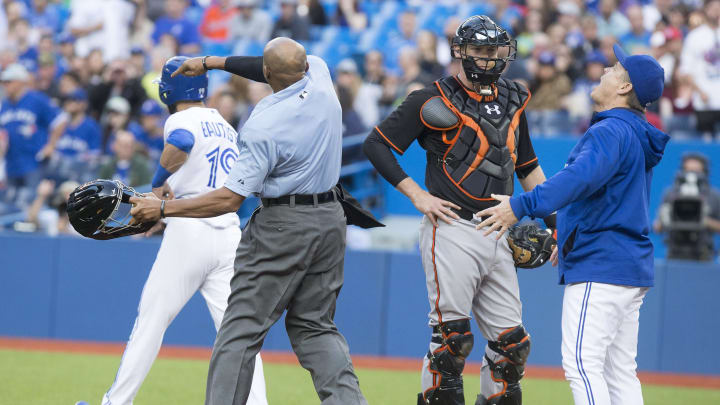 Bautista hit by pitch, Gibbons ejected