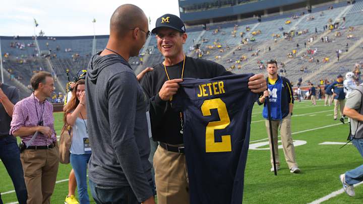 Derek Jeter is cheering on Michigan as it takes on BYU Derek Jeter is cheering on Michigan as it takes on BYU