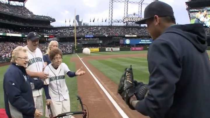 Babe Ruth's daughter, 108-year-old Mariners fan throw first pitches Babe Ruth's daughter, 108-year-old Mariners fan throw first pitches