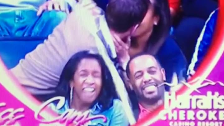Hawks' kiss cam shows hilarious, possibly staged beer spill