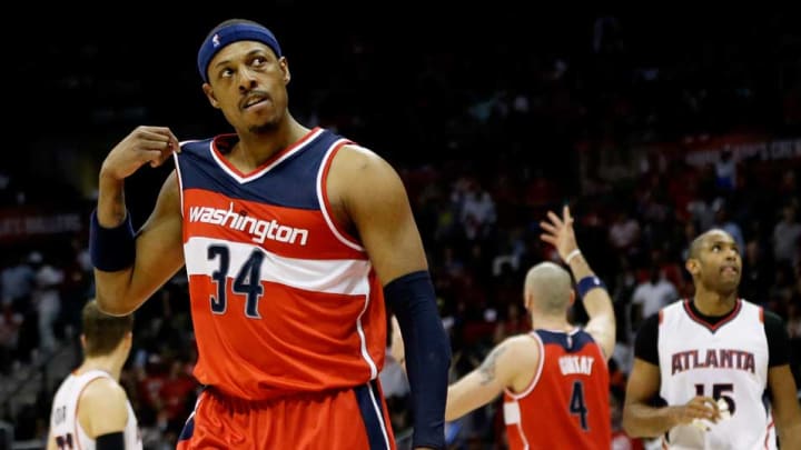 Wizards' Paul Pierce taunts Hawks' bench after hitting go-ahead three