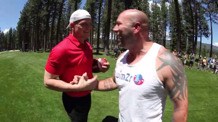 A.J. Hawk happily grants fan’s request to be tackled A.J. Hawk happily grants fan’s request to be tackled