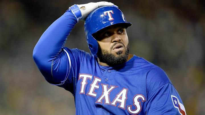 Prince Fielder warms up pregame by squatting Rougned Odor