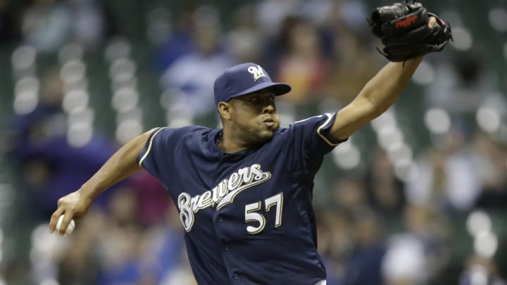 Brewers reliever Francisco Rodriguez snags Jhonny Peralta comebacker Brewers reliever Francisco Rodriguez snags Jhonny Peralta comebacker