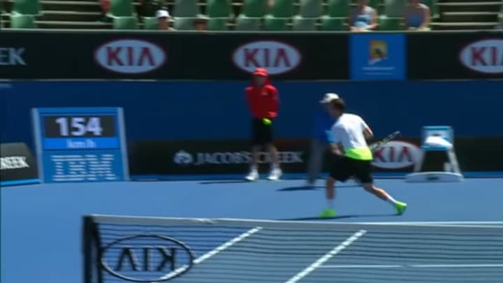 Australian Open ball boy catches a very bad bounce
