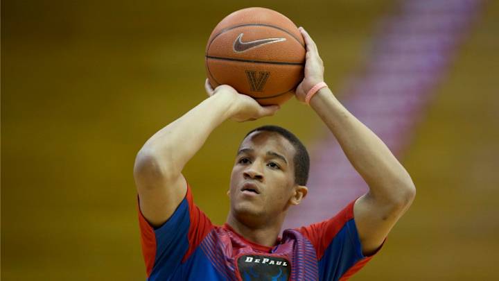 DePaul's bench has a great three-point celebration DePaul's bench has a great three-point celebration