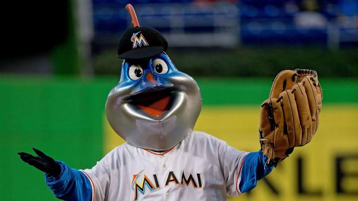 Billy the Marlin dove on concrete for a foul ball