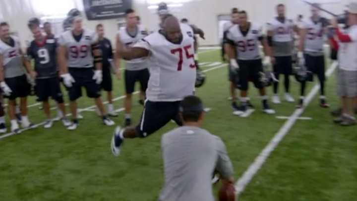 VInce Wilfork took on Carli Lloyd in a field goal kicking contest VInce Wilfork took on Carli Lloyd in a field goal kicking contest