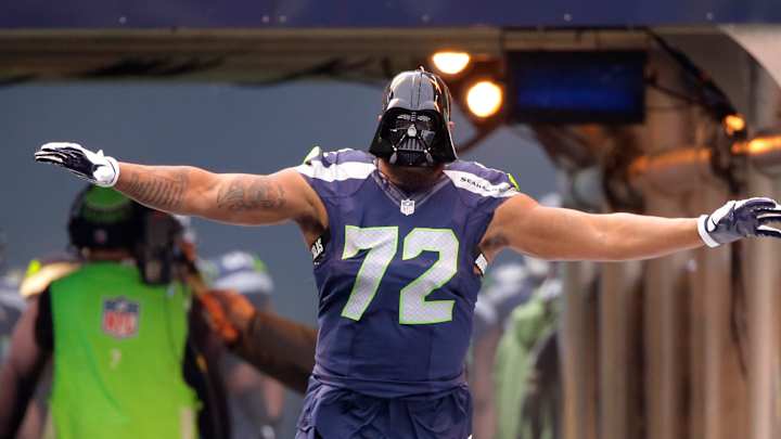 Seahawks DE Michael Bennett wears Darth Vader mask during intros Seahawks DE Michael Bennett wears Darth Vader mask during intros