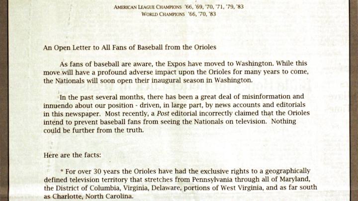 Orioles, Nationals in court over TV revenue dispute