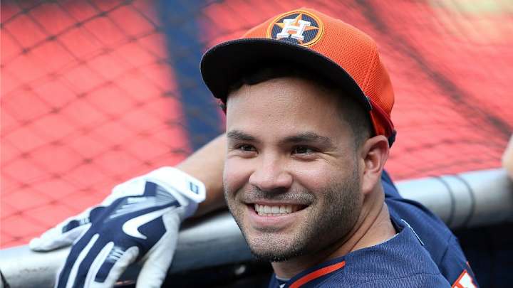 Astros' Jose Altuve bit into his helmet in on-deck circle