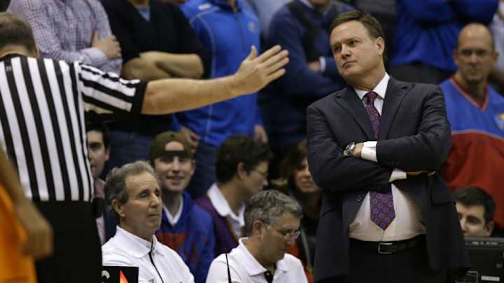 Watch: Bill Self breaks scorer's table LCD screen in fit of anger