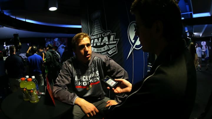 Blackhawks' Teuvo Teravainen was not excited to talk to the media