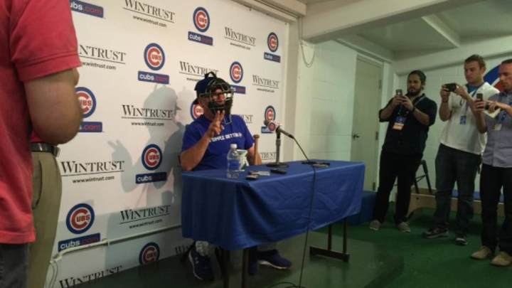 Joe Maddon wears catcher's mask to presser after reporters get ‘testy’ Joe Maddon wears catcher's mask to presser after reporters get ‘testy’
