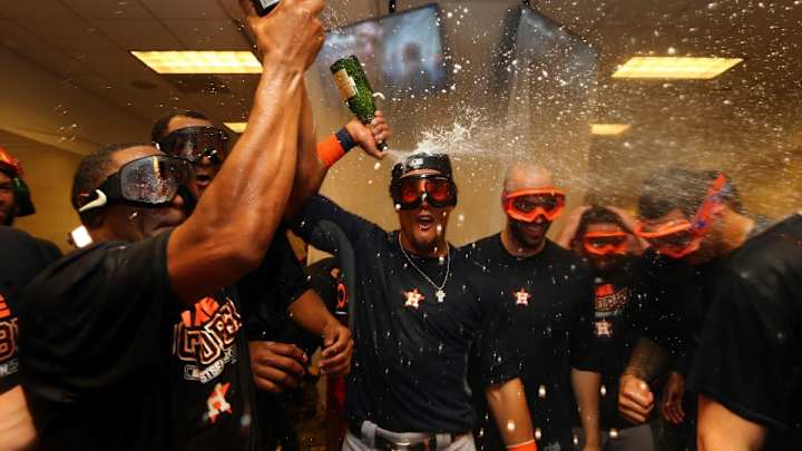 Buster Olney gets champagne shower from Astros Buster Olney gets champagne shower from Astros