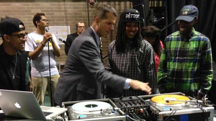 DJ Jim Harbaugh is tearing up the turntables