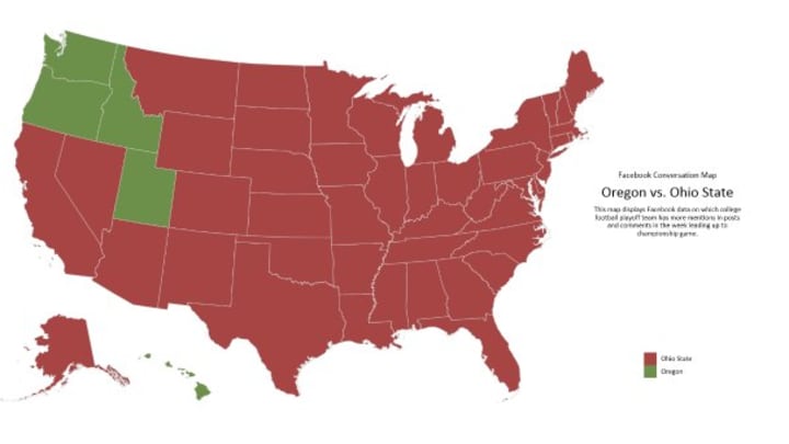 Map shows Ohio State is dominating Oregon in Facebook chatter