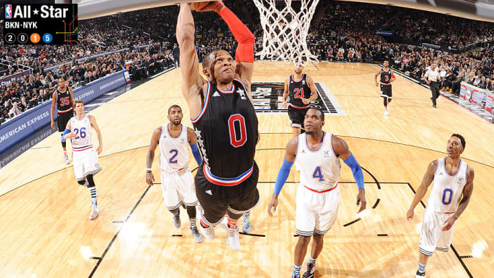 Russell Westbrook hits head on backboard while dunking