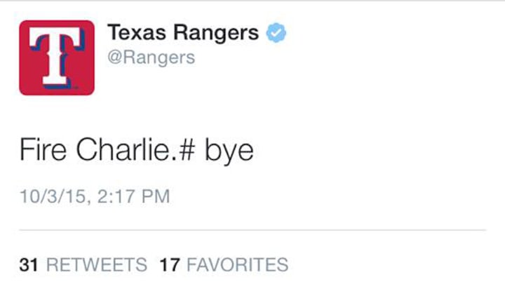 Texas Rangers accidentally call for Charlie Strong’s firing on Twitter Texas Rangers accidentally call for Charlie Strong’s firing on Twitter
