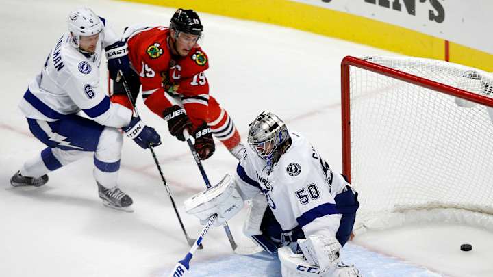 Toews' goal in OT gives Blackhawks 1-0 win over Lightning Toews' goal in OT gives Blackhawks 1-0 win over Lightning