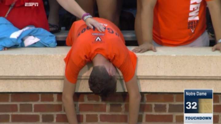Sad Virginia fan was preparing to storm the field with a broken foot Sad Virginia fan was preparing to storm the field with a broken foot