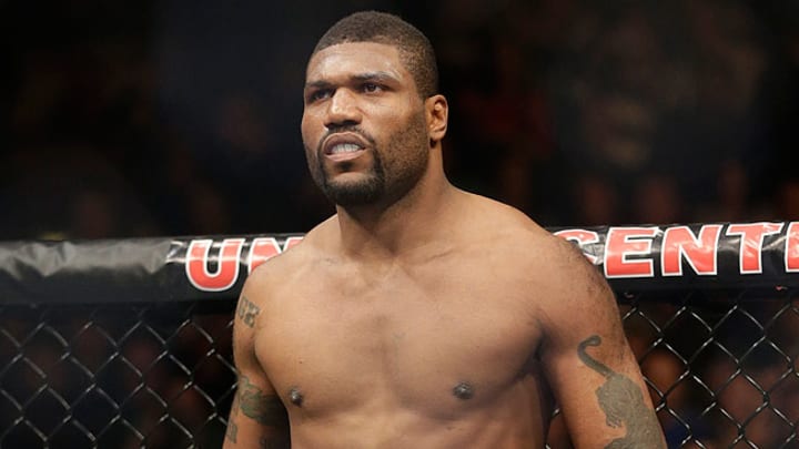 Quinton Jackson in 'Rampage' form, stopping Christian M'Pumbu