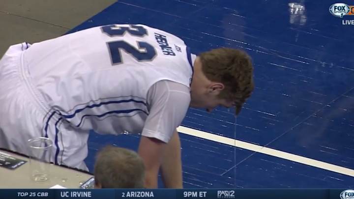 Watch: Creighton freshman attempts hustle play, gets drenched with beer