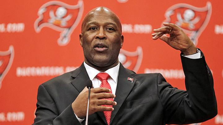 Lovie Smith says Buccaneers 'have to consider' taking a quarterback with No. 7 pick