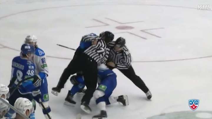 KHL player is escorted off ice for fighting, gets in another fight
