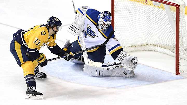 Brodeur gives up four goals in debut as Blues fall to Predators Brodeur gives up four goals in debut as Blues fall to Predators