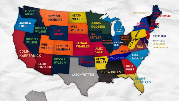Map shows each state's best-selling NFL jersey among women