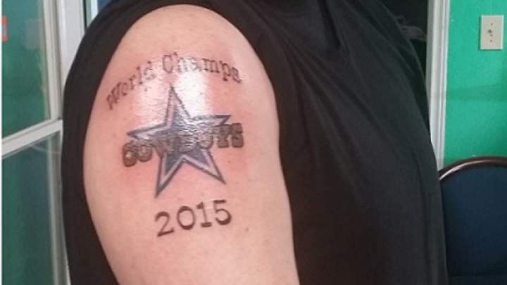 A Dallas Cowboys fan has jumped on the premature tattoo craze A Dallas Cowboys fan has jumped on the premature tattoo craze