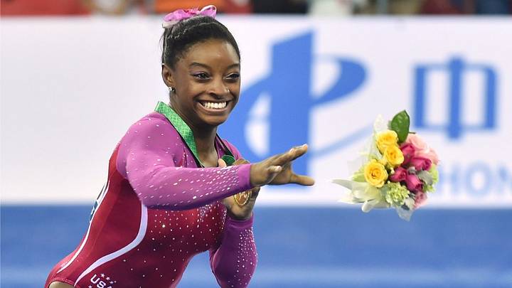 American gymnast spots bee on podium, freaks out American gymnast spots bee on podium, freaks out