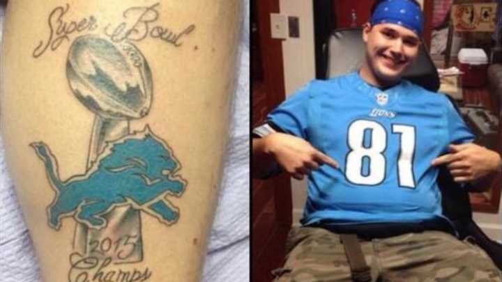 Lions Fan Carries Torch for Dumbest Trend in Sports Fandom, Gets 2015 Super Bowl Champs Tattoo Lions Fan Carries Torch for Dumbest Trend in Sports Fandom, Gets 2015 Super Bowl Champs Tattoo