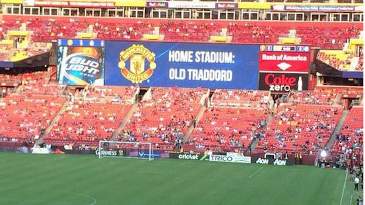 Manchester United's home shown as 'Old Traddord' at FedEx Field Manchester United's home shown as 'Old Traddord' at FedEx Field